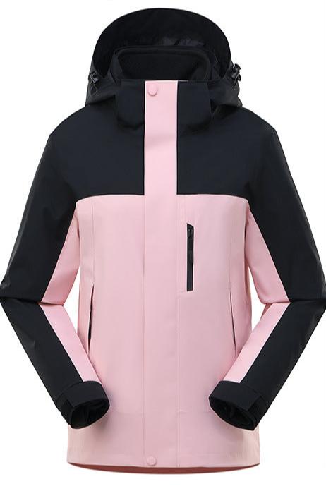 3-in-1 damesjas met capuchon, borstzak met rits en uitneembare binnenjas - zwart/roze