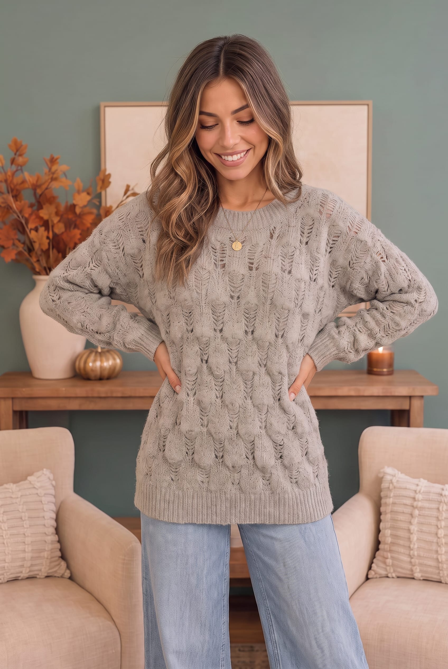 Oversized trui dames met ajourbreisel