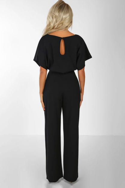 Dames Jumpsuit met Wijde Pijpen - Zwart - 95% Polyester 5% Spandex