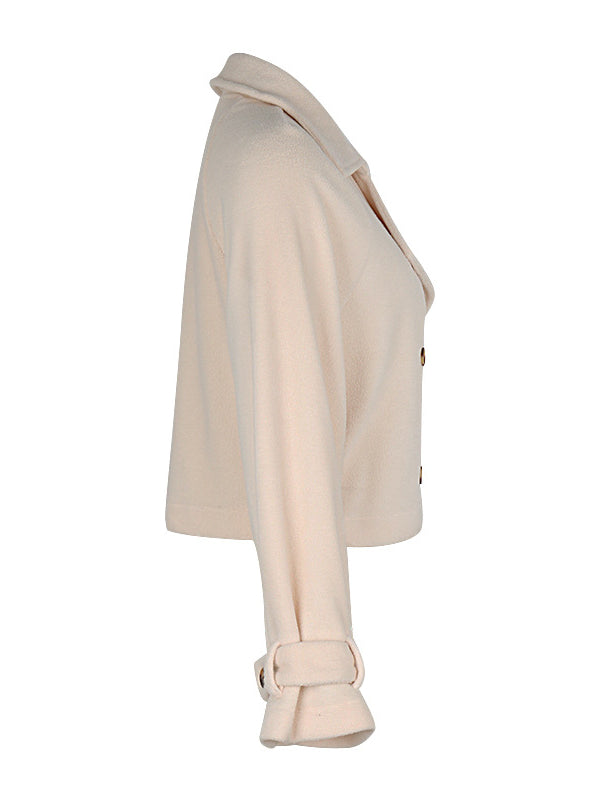 Crèmekleurig cropped damesjack van fleece met brede revers