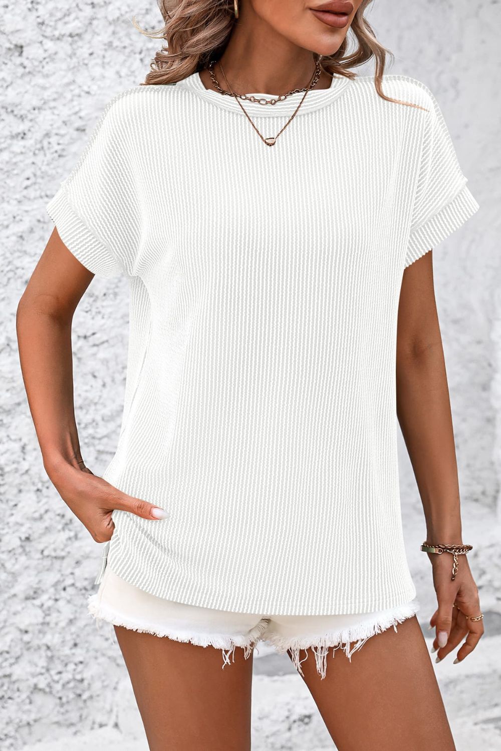 Ribshirt dames met korte mouw - detailfoto