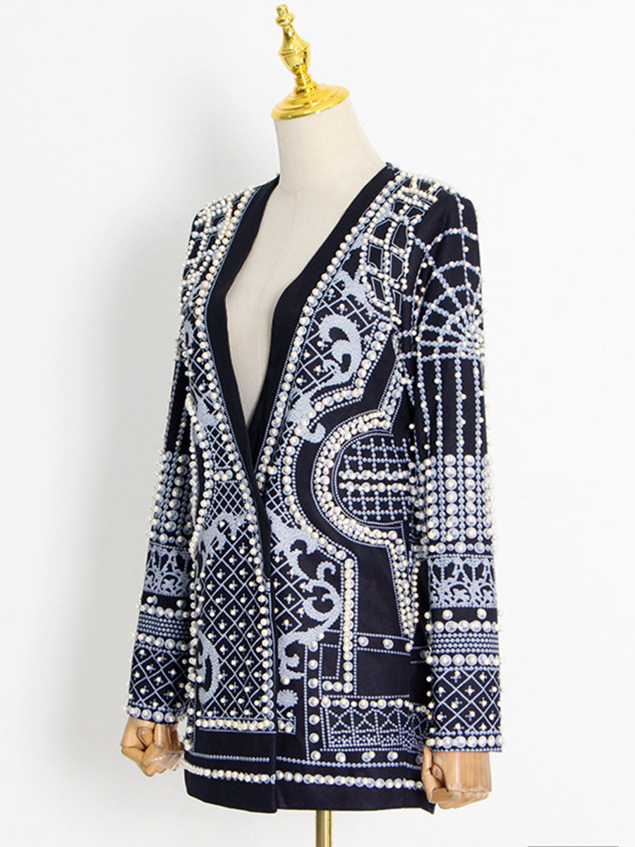 Kralenblazer dames met diepe V-hals en open voorkant