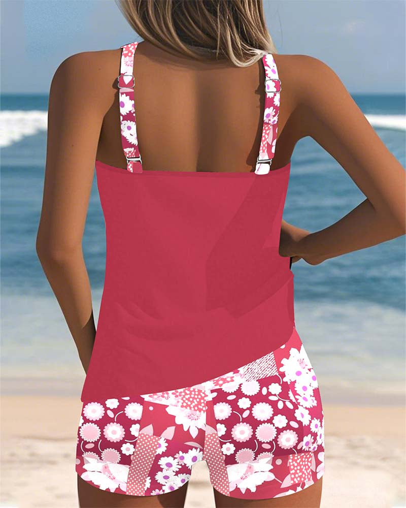 Tweedelig badpak bloemen zwemset dames - figuurvriendelijke pasvorm met shorts