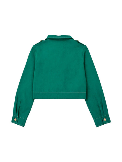 Cropped utility jack dames met revers en kleppenzakken