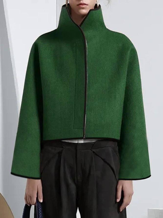 Cape jack dames cropped met hoge opstaande kraag - olijfgroen