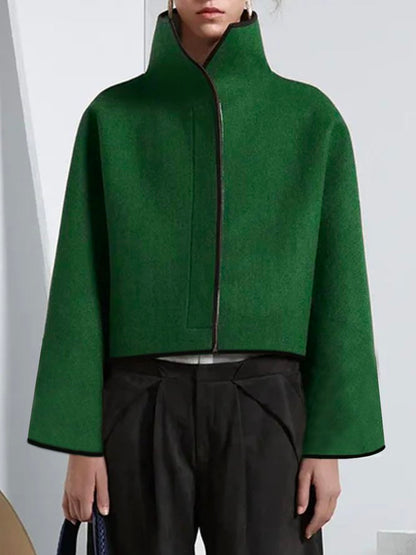Cape jack dames cropped met hoge opstaande kraag - olijfgroen