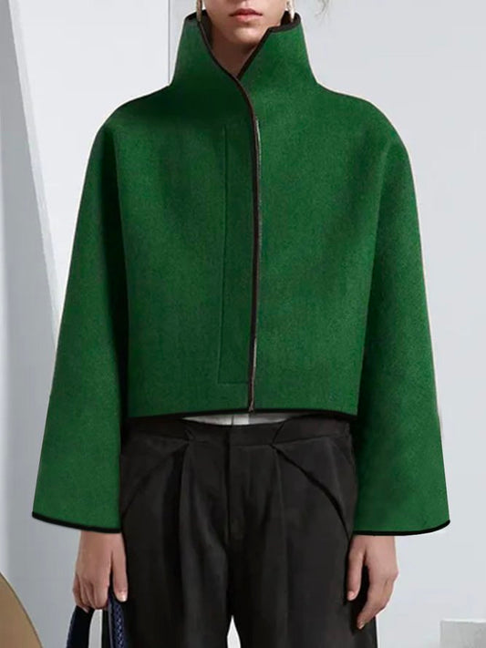 Cape jack dames cropped met hoge opstaande kraag - olijfgroen