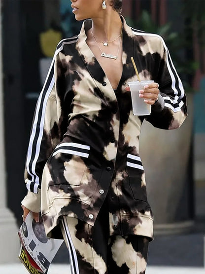 Tie-dye vest dames in zwart en crème met gestreepte mouwen
