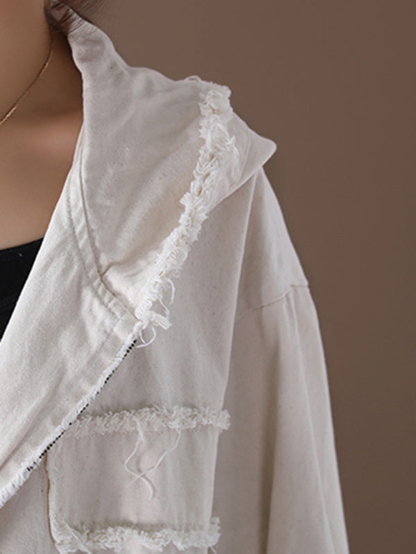 Oversized jack dames van gewassen katoen met capuchon en rafelnaden