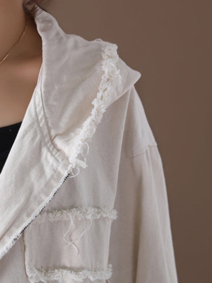 Oversized jack dames van gewassen katoen met capuchon en rafelnaden