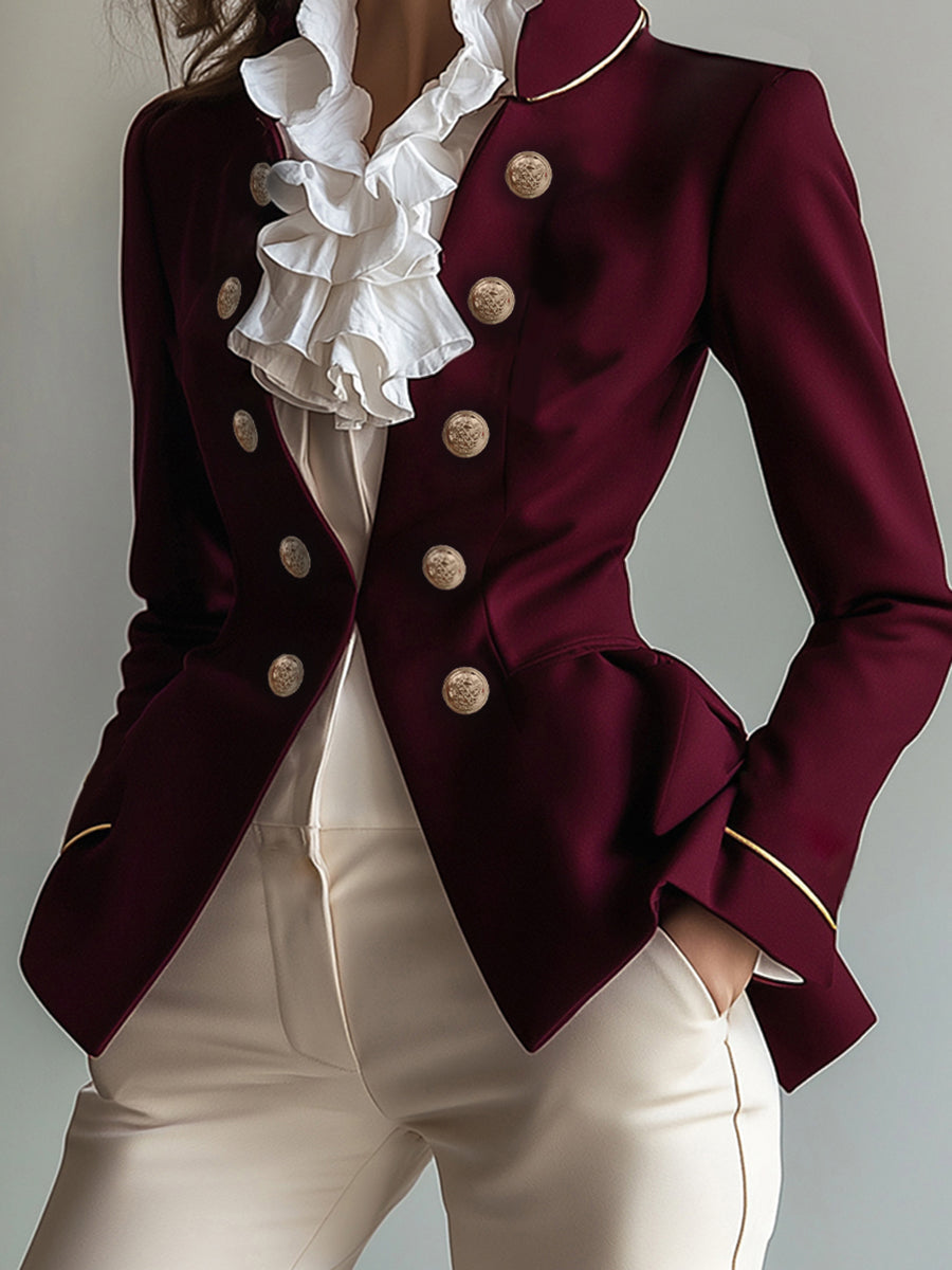 Militaire blazer dames met goudkleurige knopen en peplum
