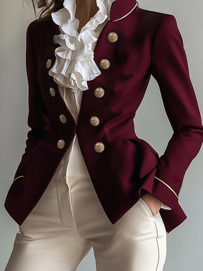 Militaire blazer dames met goudkleurige knopen en peplum