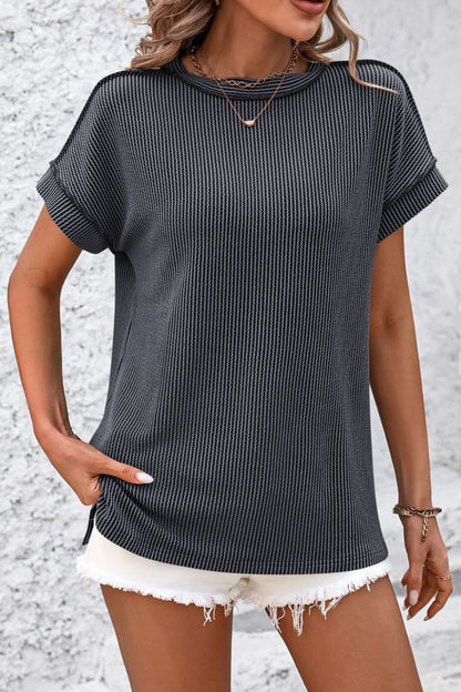 Ribshirt dames met korte mouw - detailfoto