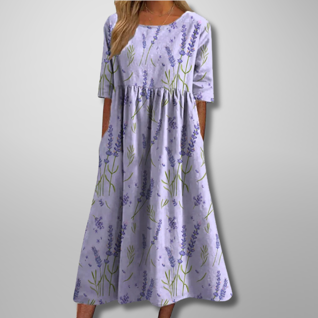 Relaxte midi jurk dames met bloemenprint - vrouwelijke comfortabele zomerjurk