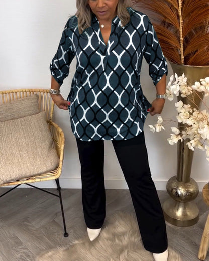 Blouse Dames – Trendy Grafische Print met Elegante Pasvorm