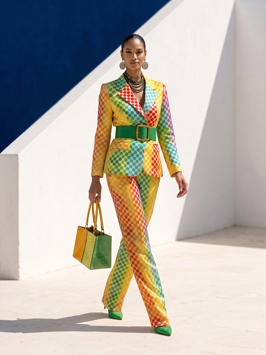 Blazer dames met stippen in regenboogkleuren en revers