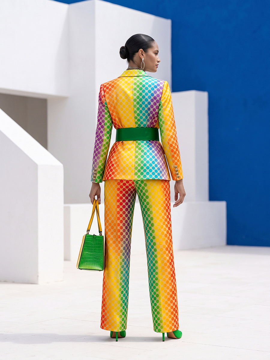 Blazer dames met stippen in regenboogkleuren en revers