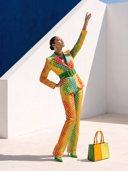 Blazer dames met stippen in regenboogkleuren en revers