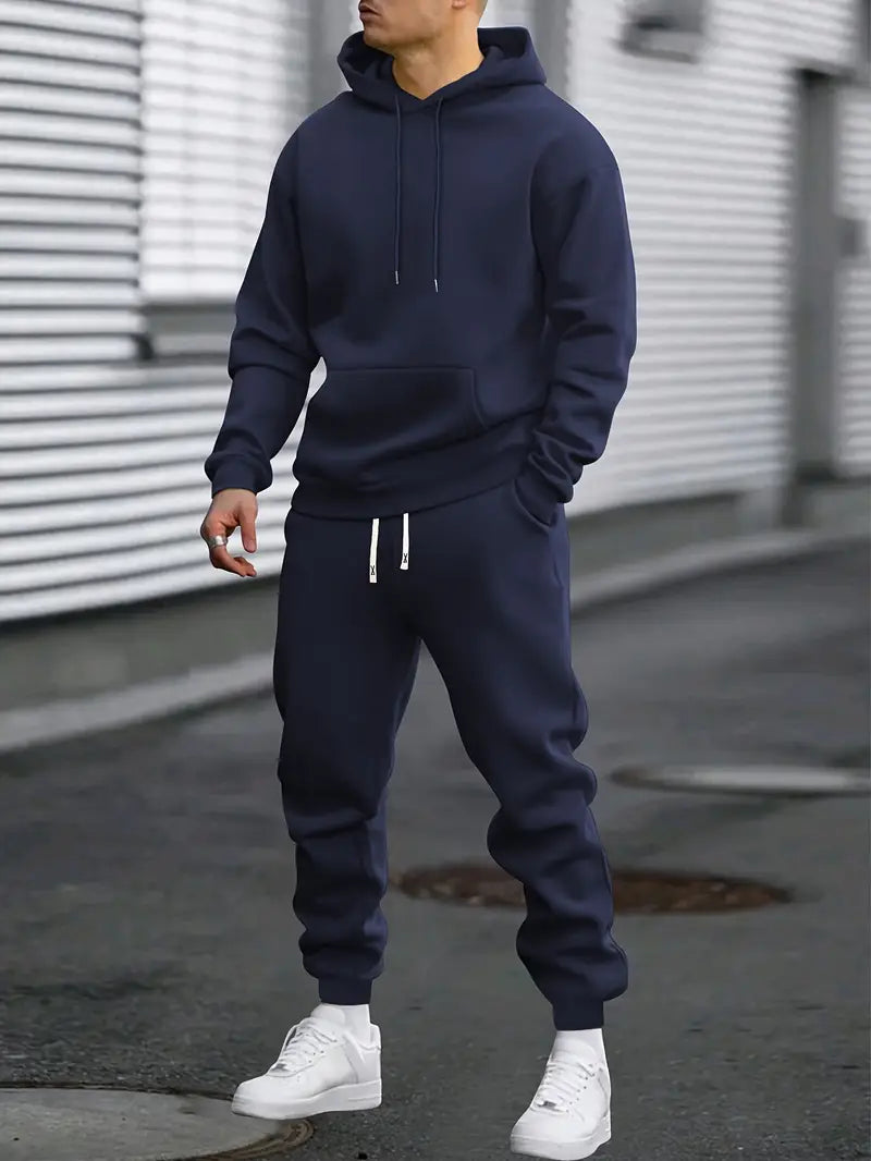 Joggingpak heren met hoodie en broek in Marineblauw