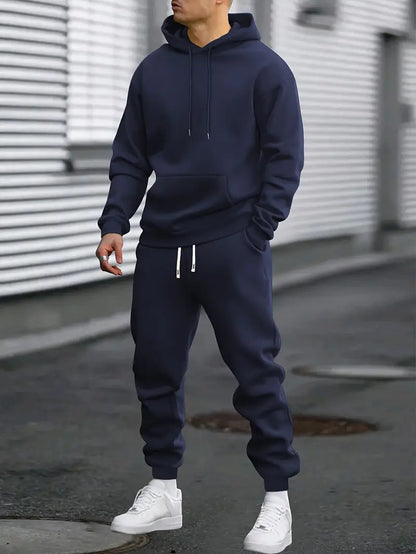Joggingpak heren met hoodie en broek in Marineblauw