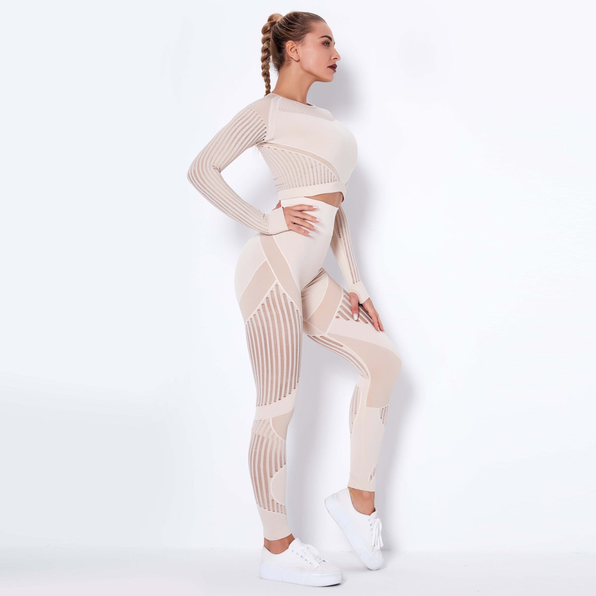 Naadloze sportlegging dames - hoge taille in beige