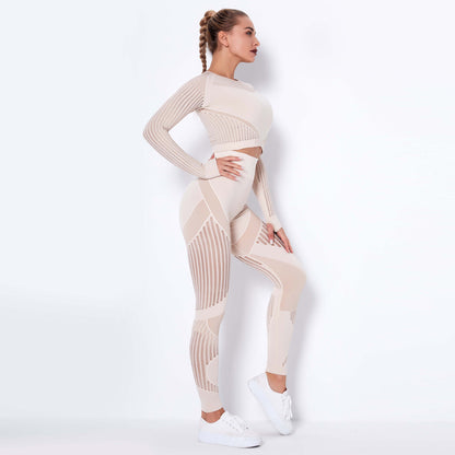 Naadloze sportlegging dames - hoge taille in beige