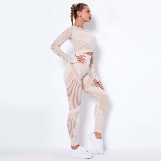 Naadloze sportlegging dames - hoge taille in beige