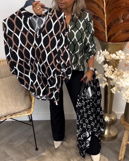 Blouse Dames – Trendy Grafische Print met Elegante Pasvorm