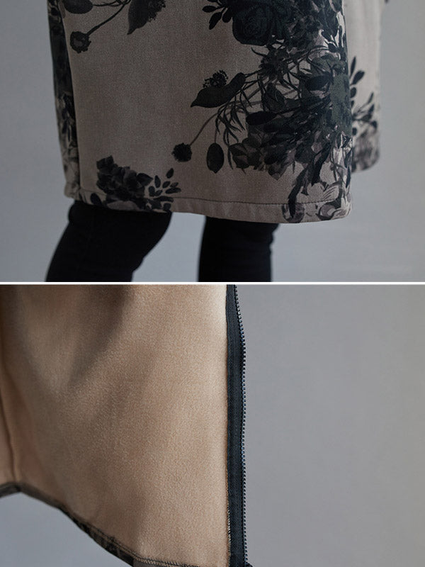 Grijs damesjack met capuchon en donkere bloemenprint