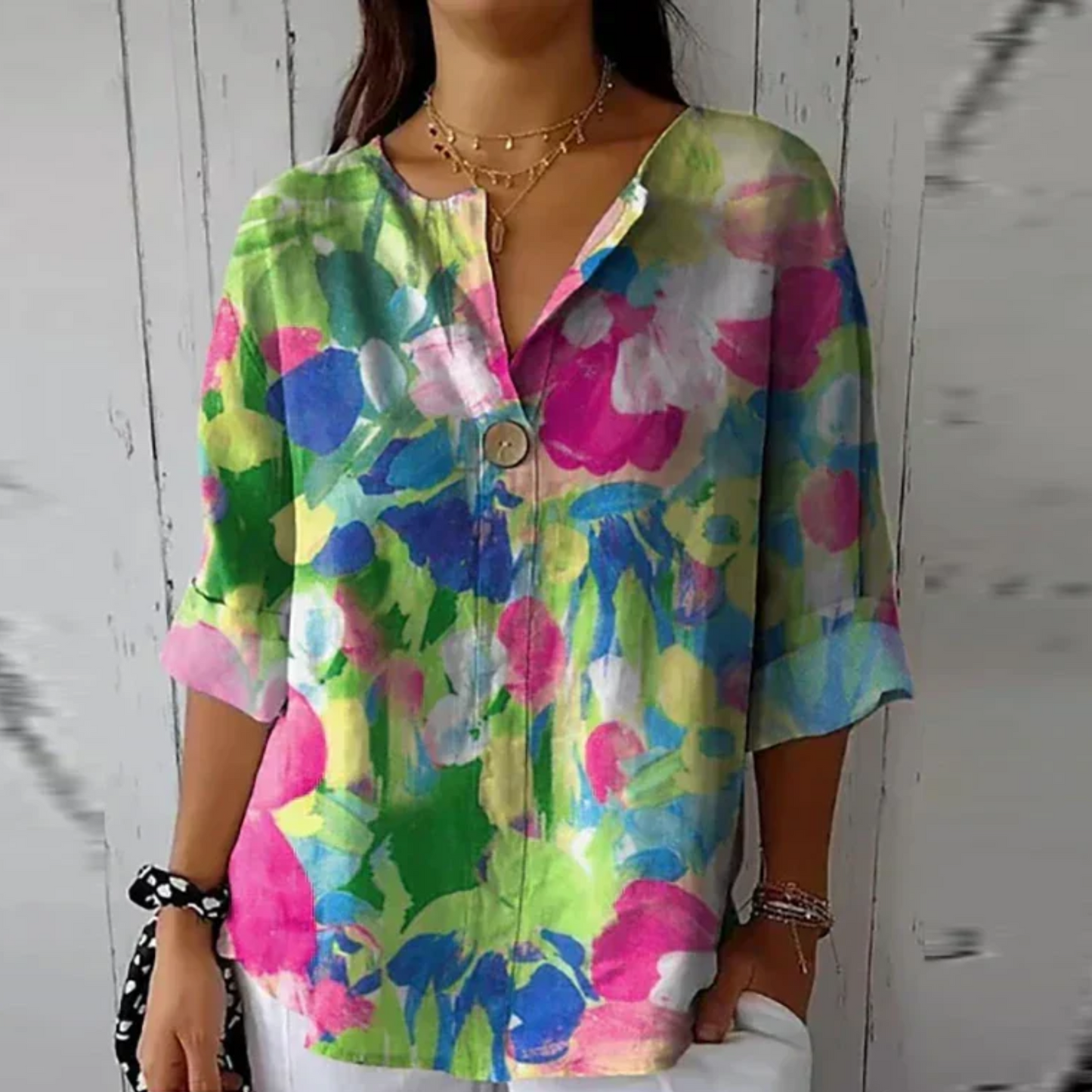 Gebloemde damesblouse groen - luchtige ademende stof voor comfortabele pasvorm