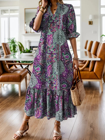 Midi-jurk dames met paisleyprint in Paars