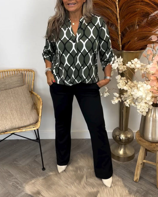 Blouse Dames – Trendy Grafische Print met Elegante Pasvorm