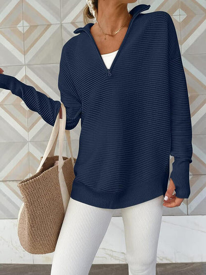 Halfzip trui dames in ribbreisel - detailfoto