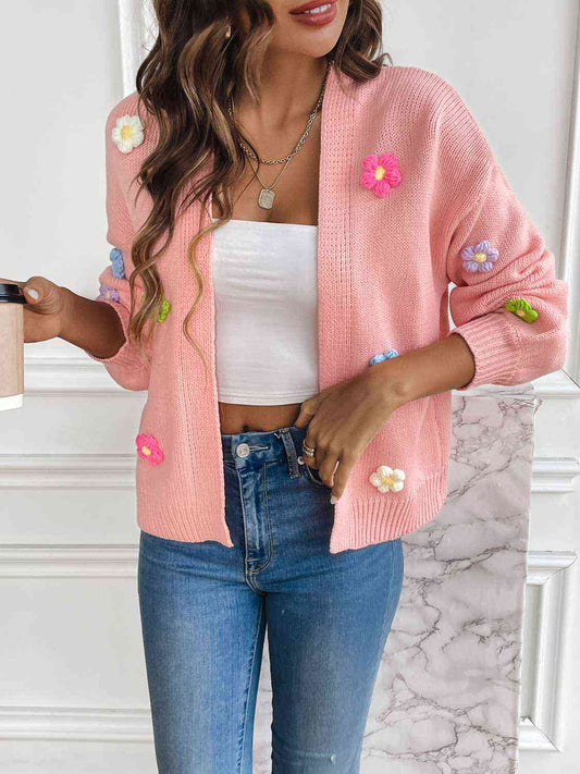 Vest dames met gehaakte bloemen in Roze