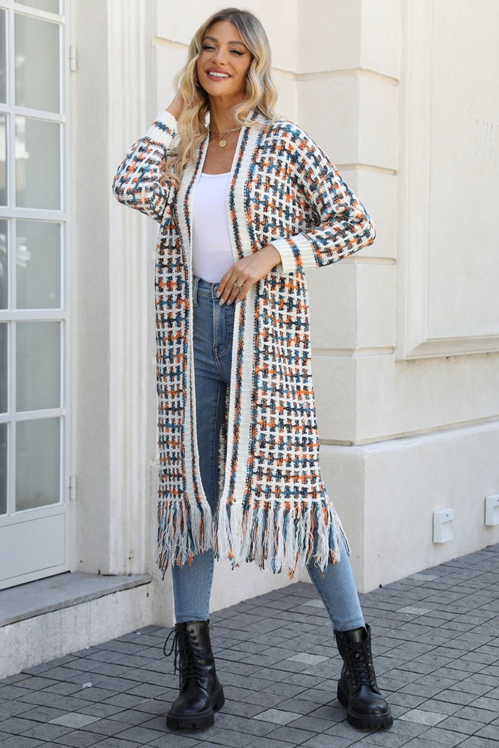 Lang vest dames met franjes in Pasteltinten