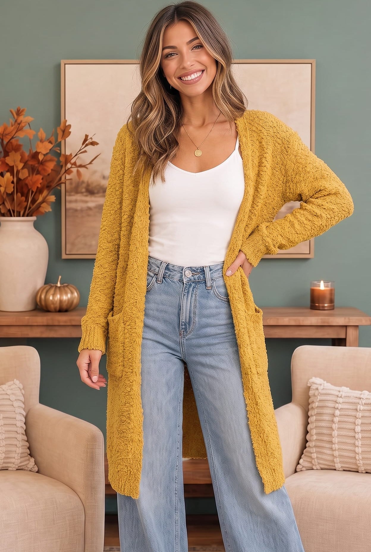 Lang vest dames in bouclé