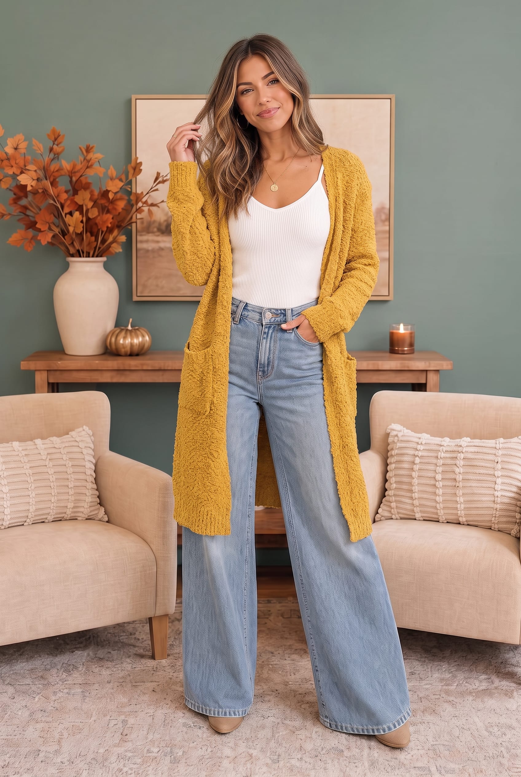 Lang vest dames in bouclé - detailfoto