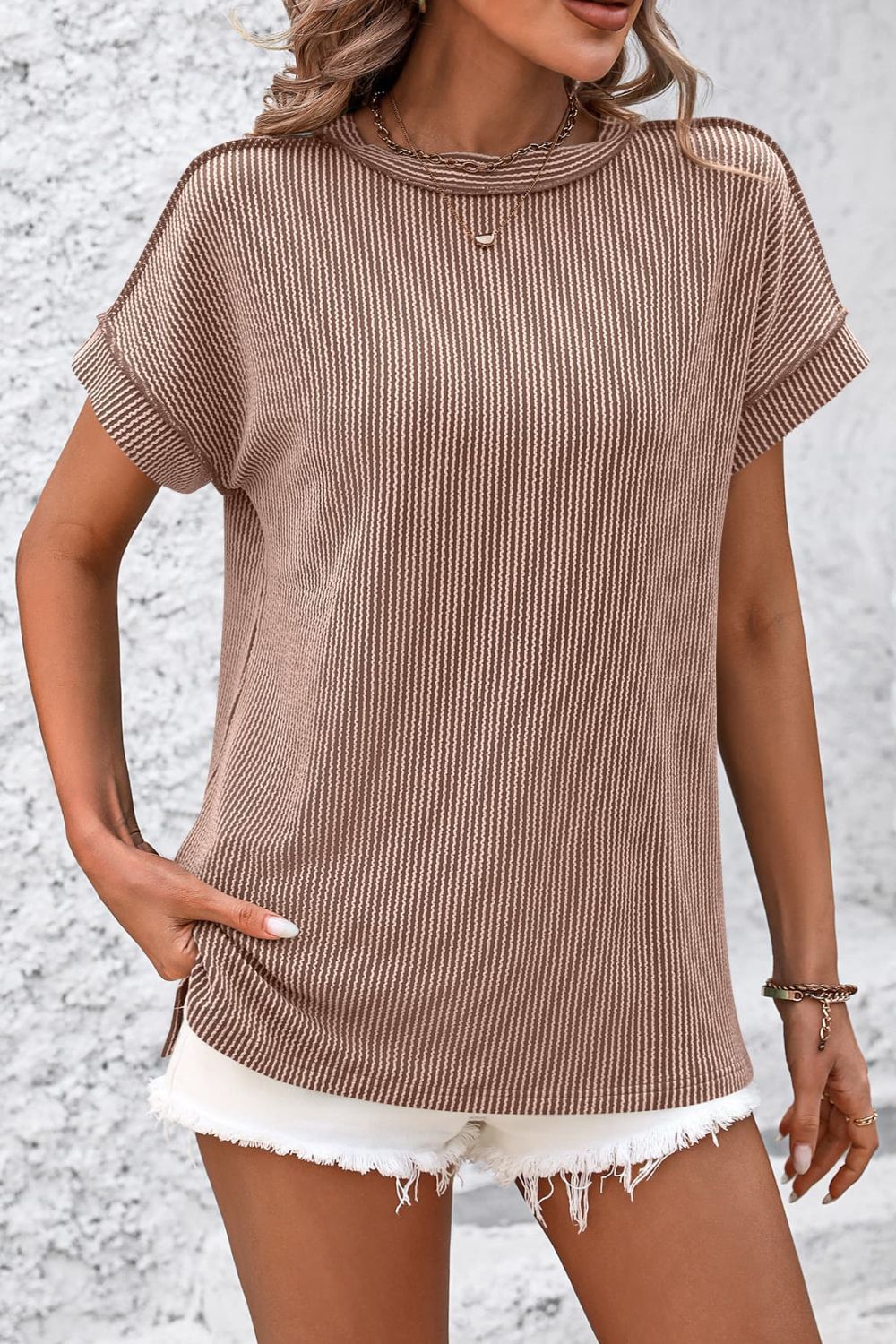 Ribshirt dames met korte mouw - detailfoto