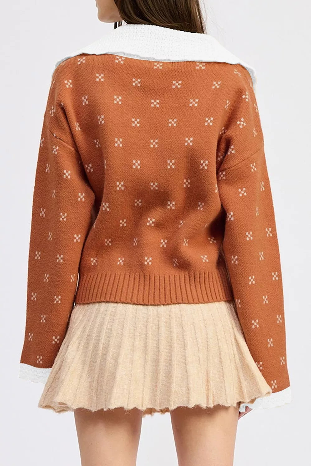 Vest dames met ronde kraag in terracotta - detailfoto