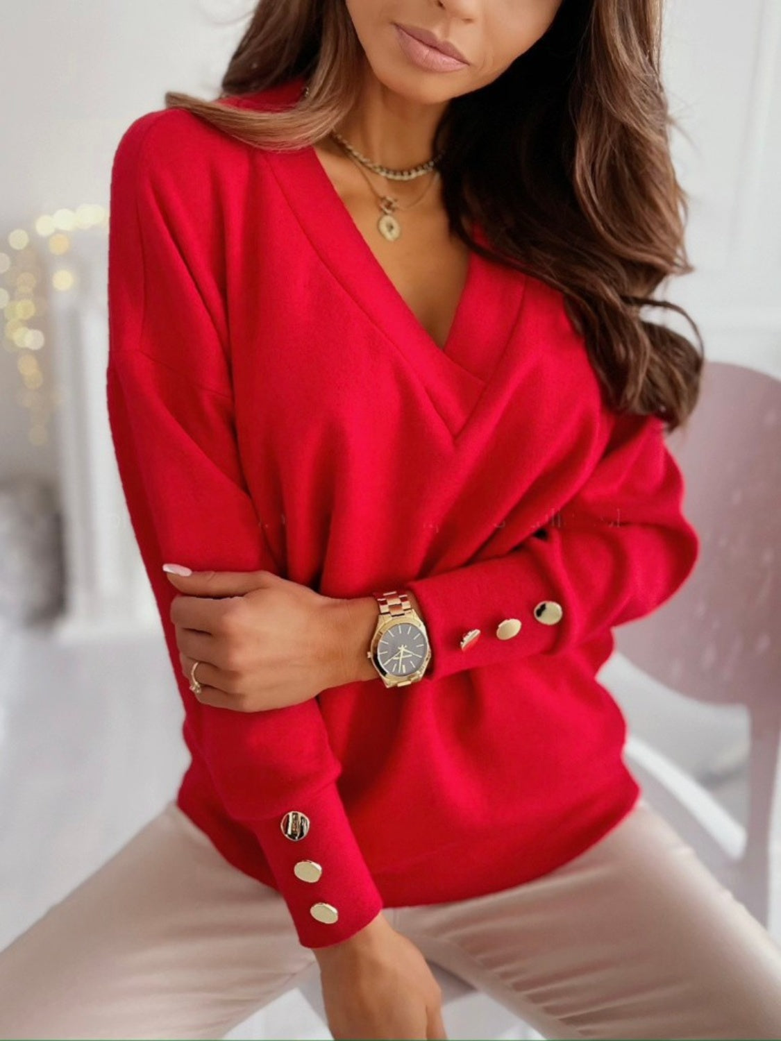 Sweater dames met V-hals - detailfoto