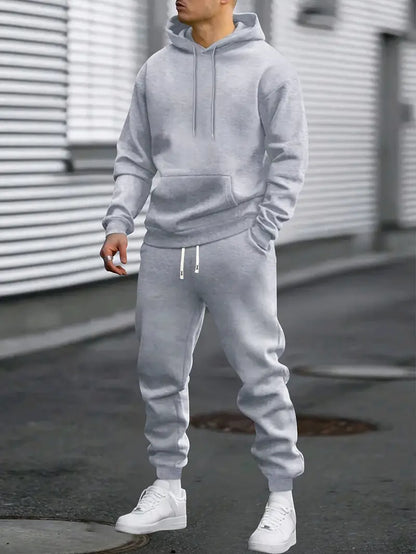 Joggingpak heren met hoodie en broek in Grijs Melange