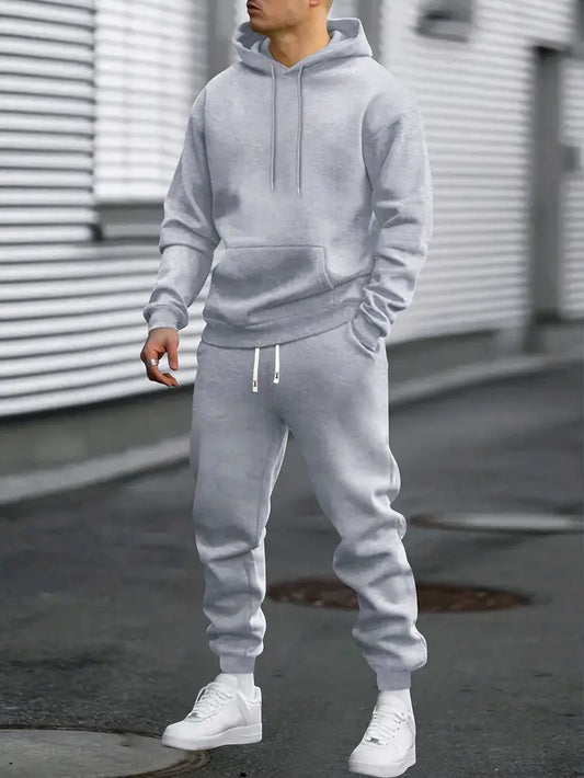 Joggingpak heren met hoodie en broek in Grijs Melange