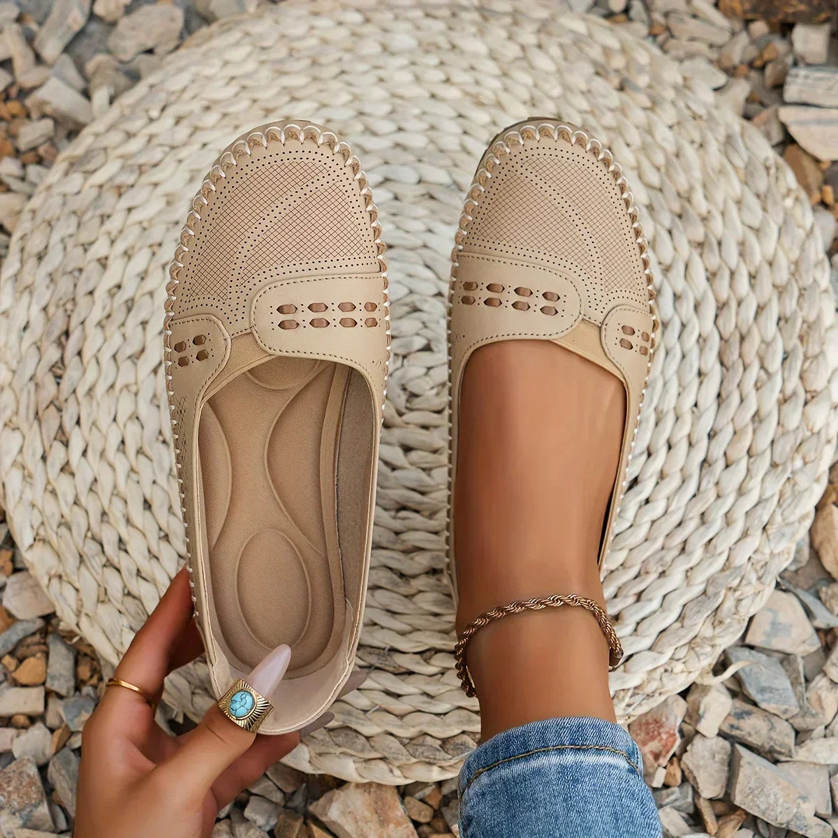 Orthopedische ballerina's dames beige - platte schoenen met voetsteun voorkant