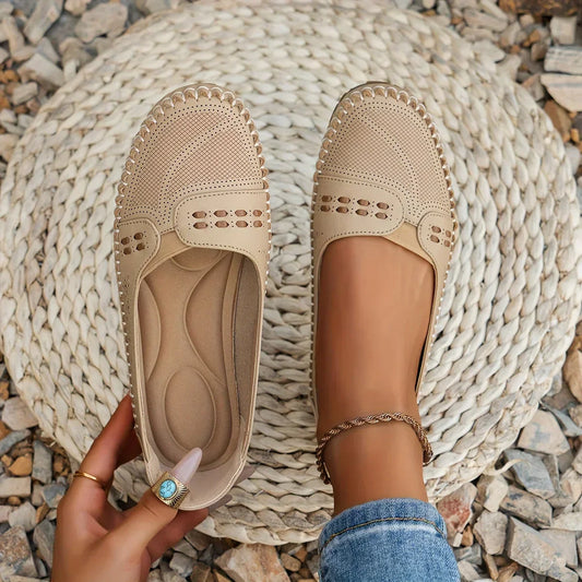 Orthopedische schoenen dames beige - platte schoen met voetsteun voorzijde
