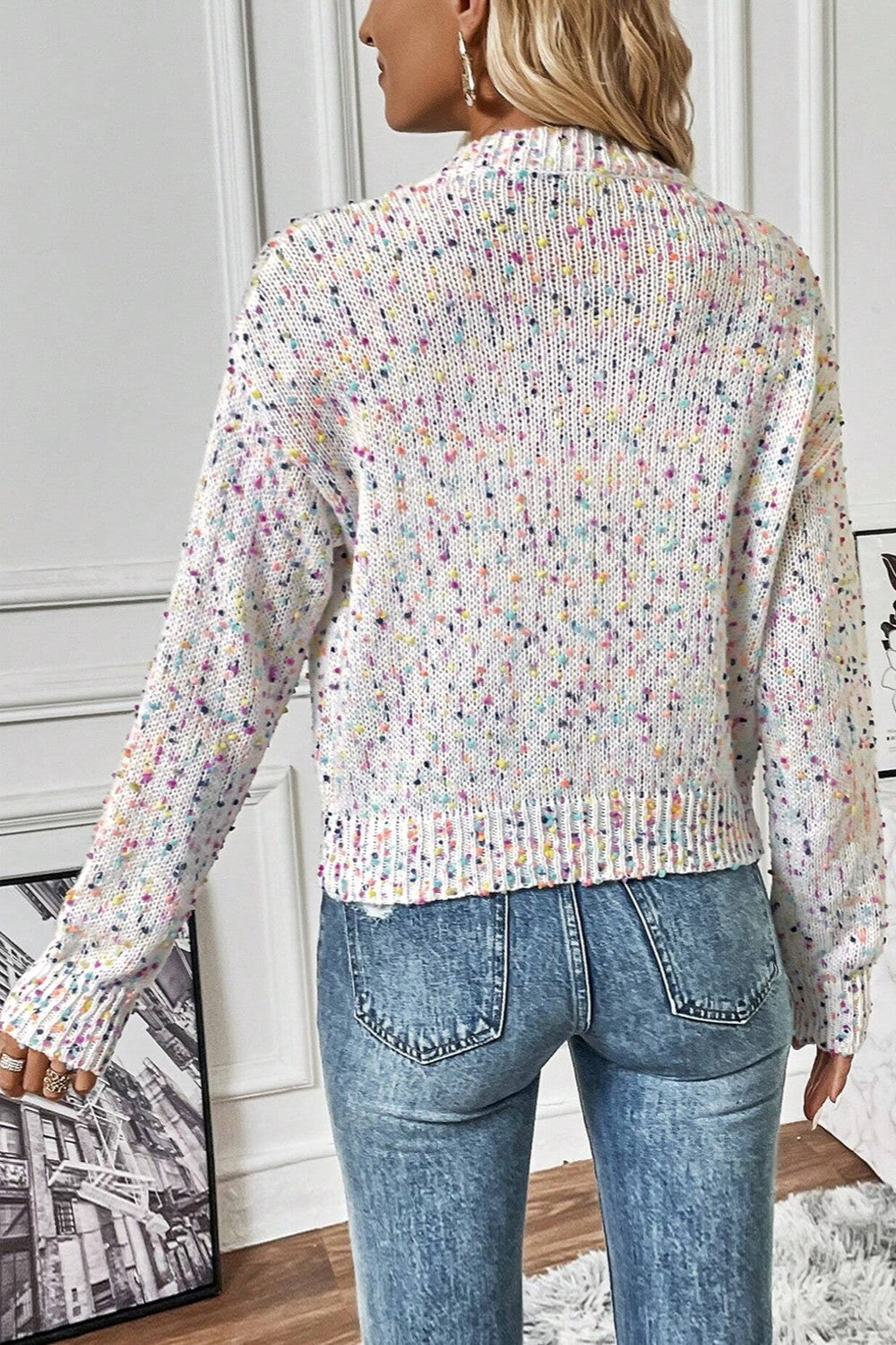 Gespikkeld vest dames met knopen - detailfoto