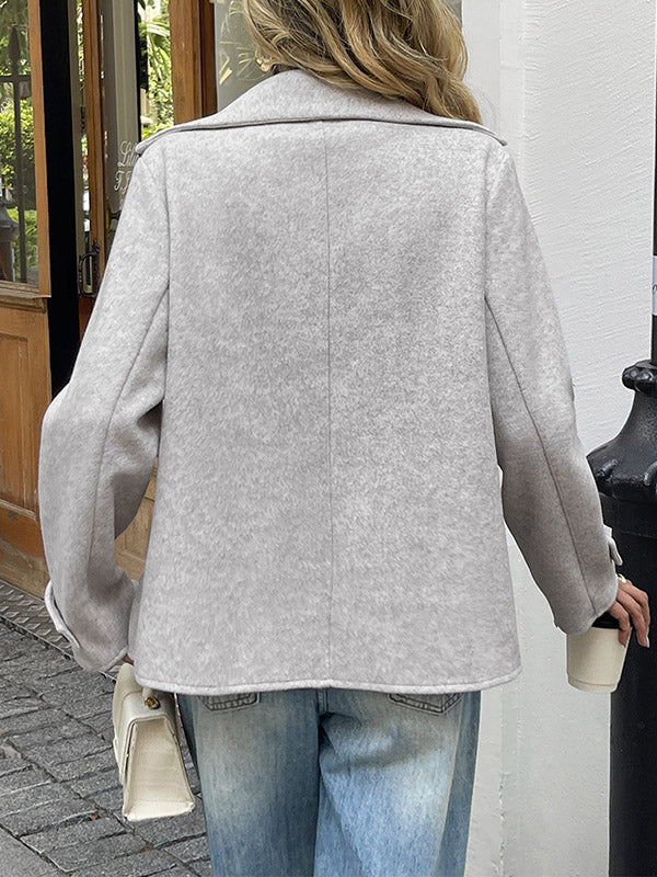 Lichtgrijs cropped damesjack in wollook met brede revers