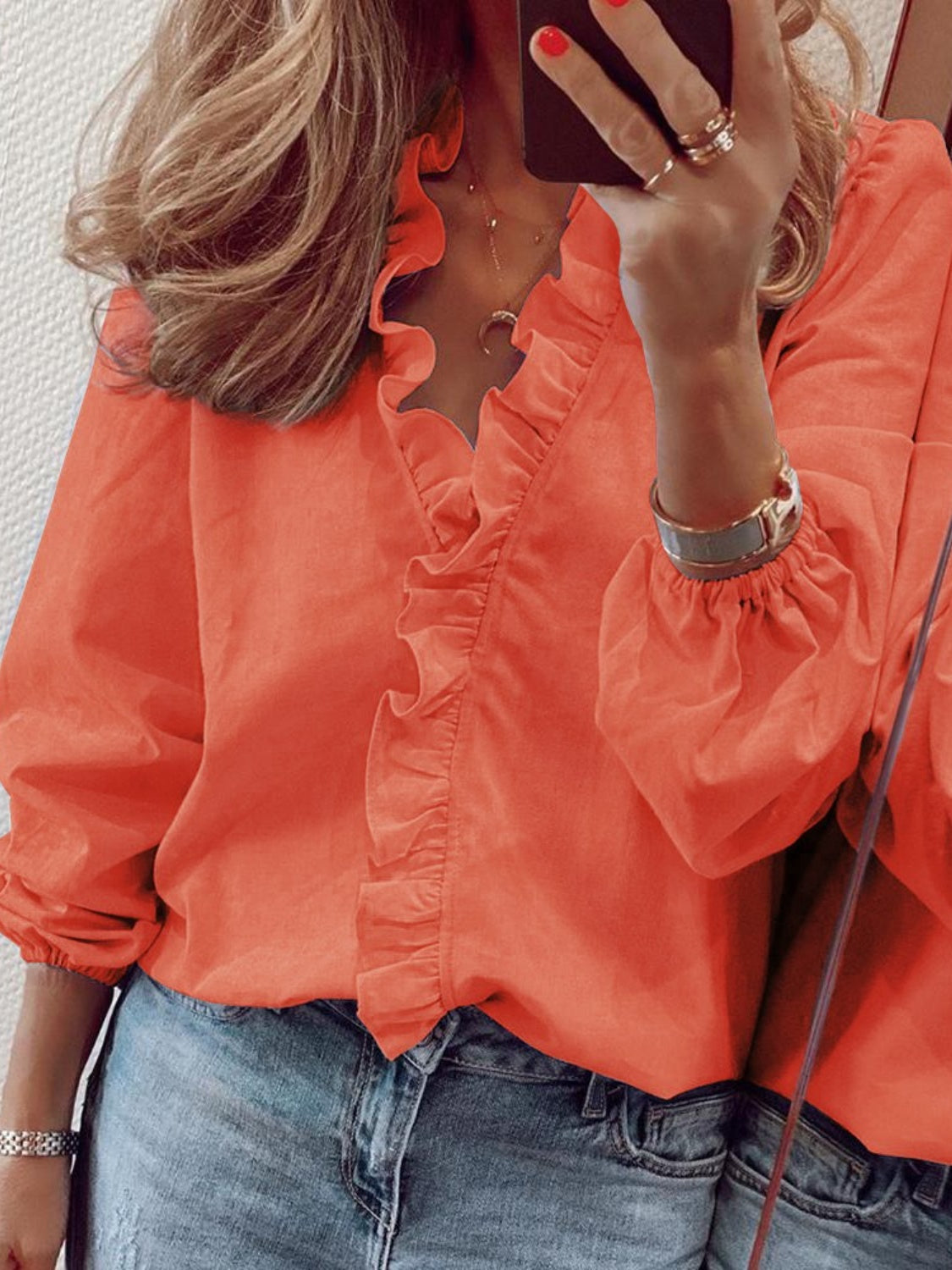 Blouse dames met ruche in Oranje
