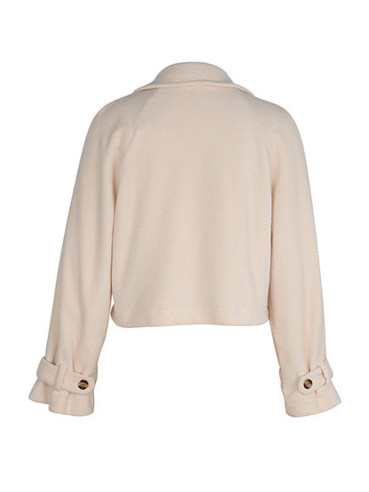 Crèmekleurig cropped damesjack van fleece met brede revers