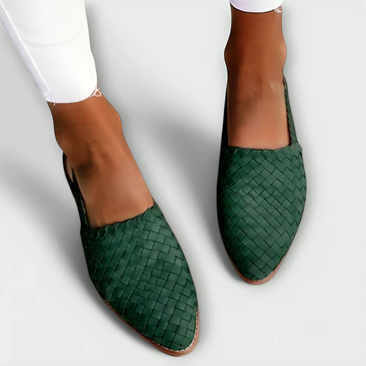 Gevlochten slingback loafers dames in bosgroen
