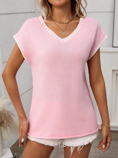 Gebreide top dames met contrastbies - detailfoto